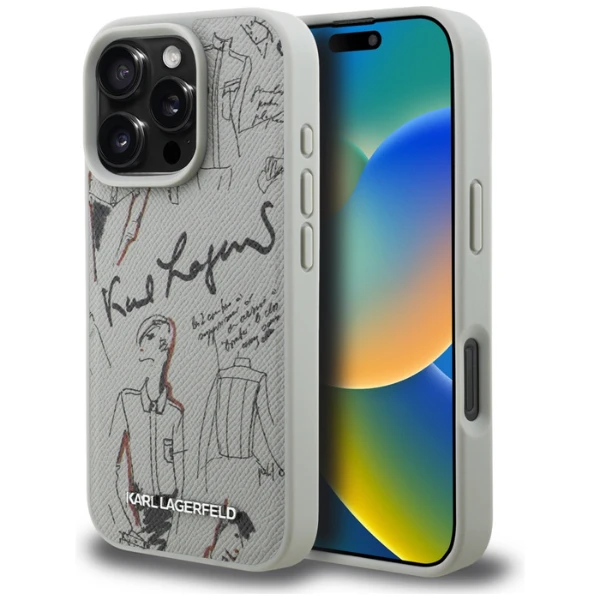 „Karl Lagerfeld“ grūdėto rašto ir logotipo „MagSafe“ dėklas, skirtas „iPhone 16 Pro Max“ – pilkas aprašymas - Prekės nuotrauka