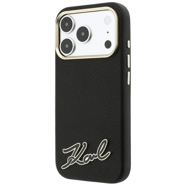 Karl Lagerfeld grūdintos tekstūros dėklas su sakų logotipu MagSafe, skirtas iPhone 18 Pro Max / 17 Pro Max – juodas aprašymas - Prekės nuotrauka