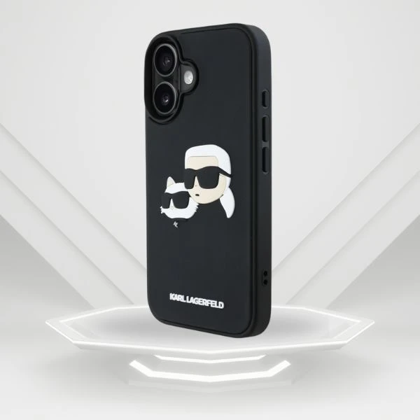 Dėklas Karl Lagerfeld HC 3D Rubber Double Heads Apple iPhone 16 juodos spalvos aprašymas - Prekės nuotrauka