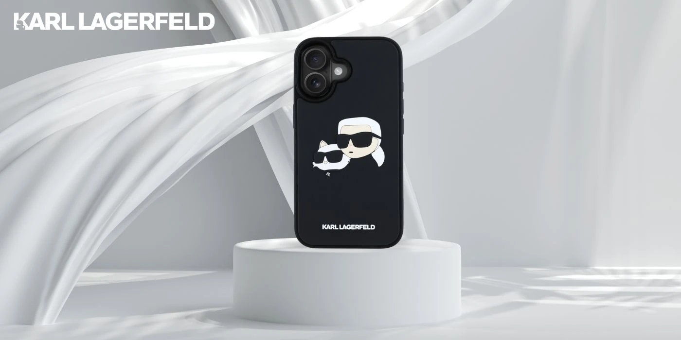Dėklas Karl Lagerfeld HC 3D Rubber Double Heads Apple iPhone 16 juodos spalvos aprašymas - Prekės nuotrauka