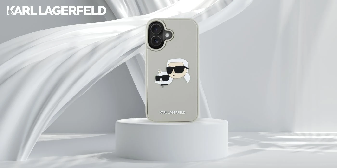 Dėklas Karl Lagerfeld HC 3D Rubber Double Heads Apple iPhone 16 smėlio spalva aprašymas - Prekės nuotrauka