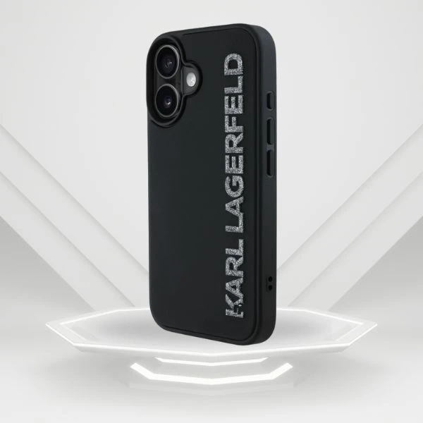 Dėklas Karl Lagerfeld HC 3D Rubber Elongated Glitter Apple iPhone 16 juodos spalvos aprašymas - Prekės nuotrauka Dėklas Karl Lagerfeld HC 3D Rubber Elongated Glitter Apple iPhone 16 juodos spalvos aprašymas - Prekės nuotrauka