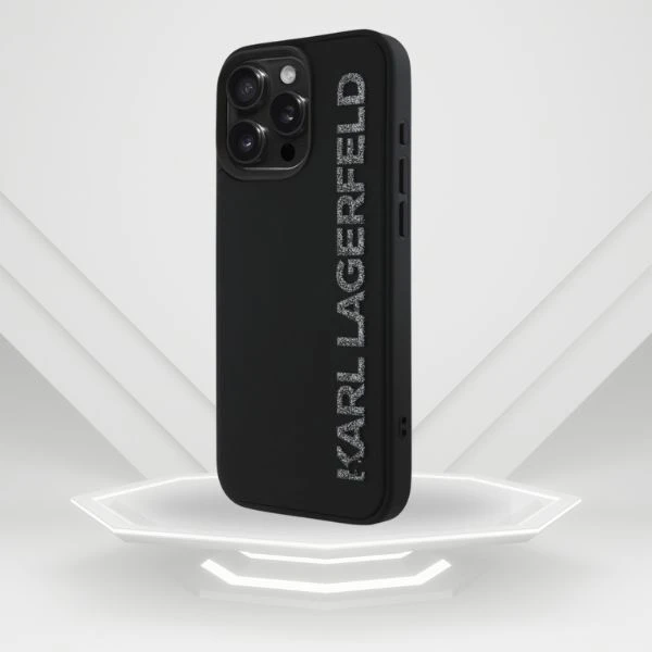Dėklas Karl Lagerfeld HC 3D Rubber Elongated Glitter Apple iPhone 16 Pro juodos spalvos aprašymas - Prekės nuotrauka