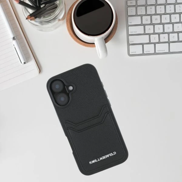 Karl Lagerfeld HC Grained PU Cardslot metalinis pailgas iPhone 16 dėklas - Juodas aprašymas - Prekės nuotrauka Karl Lagerfeld HC Grained PU Cardslot metalinis pailgas iPhone 16 dėklas - Juodas aprašymas - Prekės nuotrauka