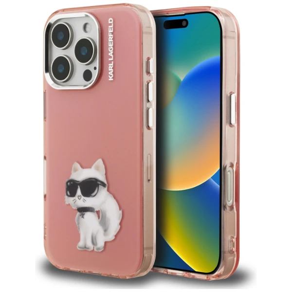 Dėklas Karl Lagerfeld IML Aquarelle Choupette & Logo Case for iPhone 16 Pro Max - Rožinė aprašymas - Prekės nuotrauka