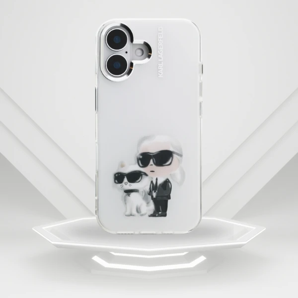 Karl Lagerfeld IML Aquarelle Karl & Choupette & Logo iPhone 16 dėklas - Baltas aprašymas - Prekės nuotrauka Karl Lagerfeld IML Aquarelle Karl & Choupette & Logo iPhone 16 dėklas - Baltas aprašymas - Prekės nuotrauka
