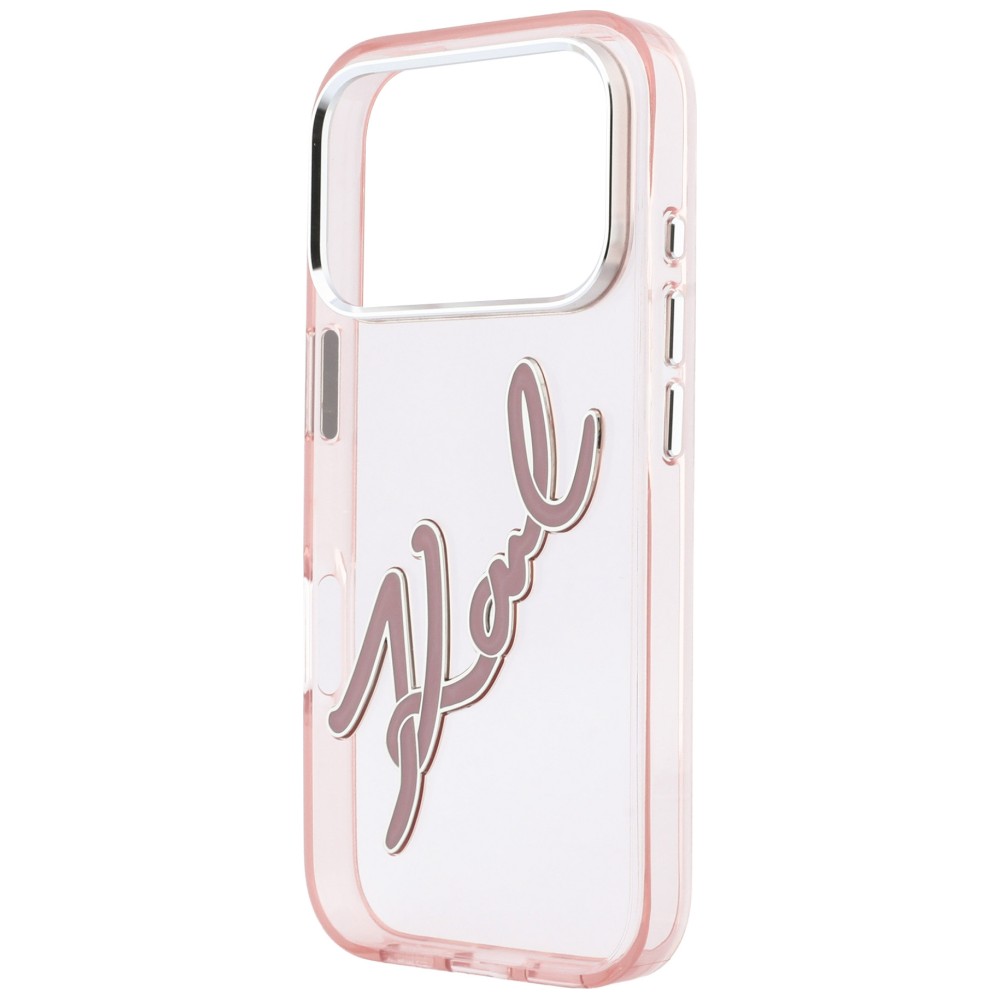 Dėklas Karl Lagerfeld IML Big Signature Resin Metal Frame Case for iPhone 18 Pro Max / 17 Pro Max - Rožinė aprašymas - Prekės nuotrauka