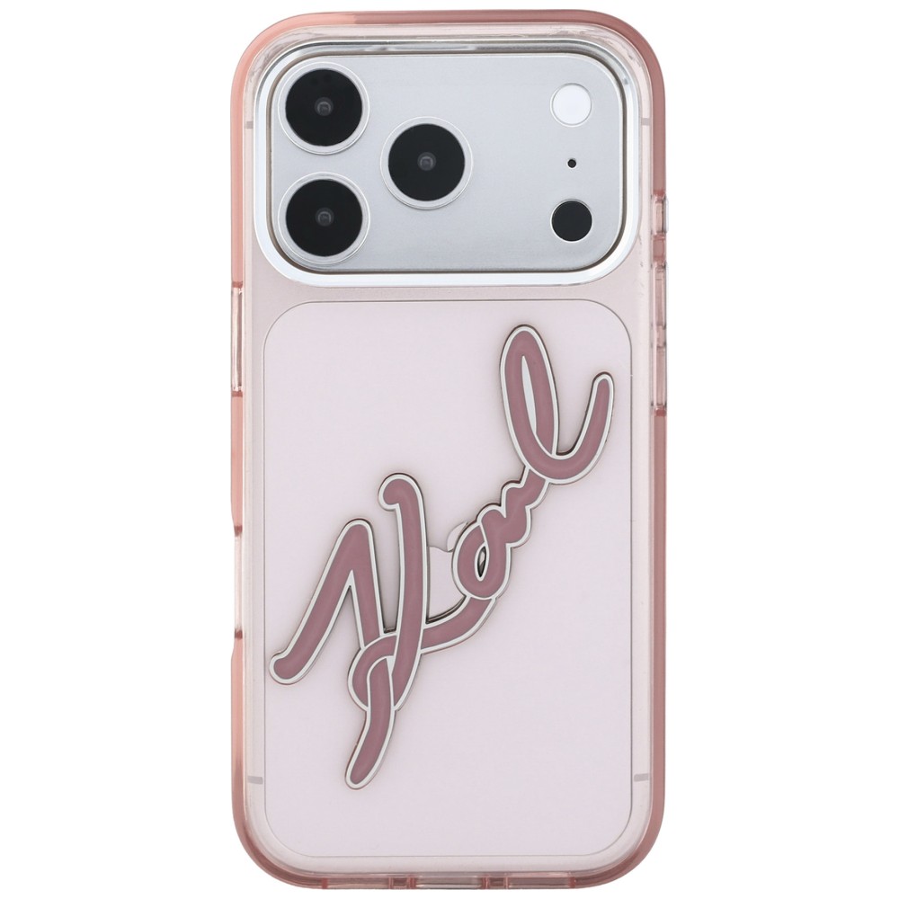 Dėklas Karl Lagerfeld IML Big Signature Resin Metal Frame Case for iPhone 18 Pro Max / 17 Pro Max - Rožinė aprašymas - Prekės nuotrauka