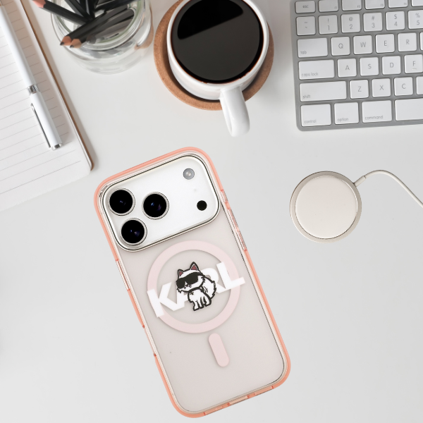Dėklas Karl Lagerfeld IML Choupette Sketch Logo MagSafe Case for iPhone 17 Pro - Rožinė aprašymas - Prekės nuotrauka