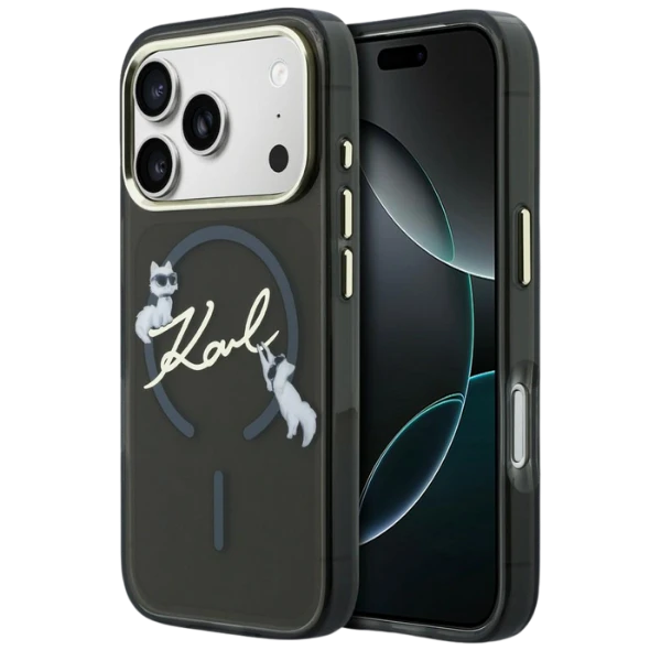 Dėklas Karl Lagerfeld IML Choupettes Karl Script Logo MagSafe Case for iPhone 17 Pro - Juodas aprašymas - Prekės nuotrauka
