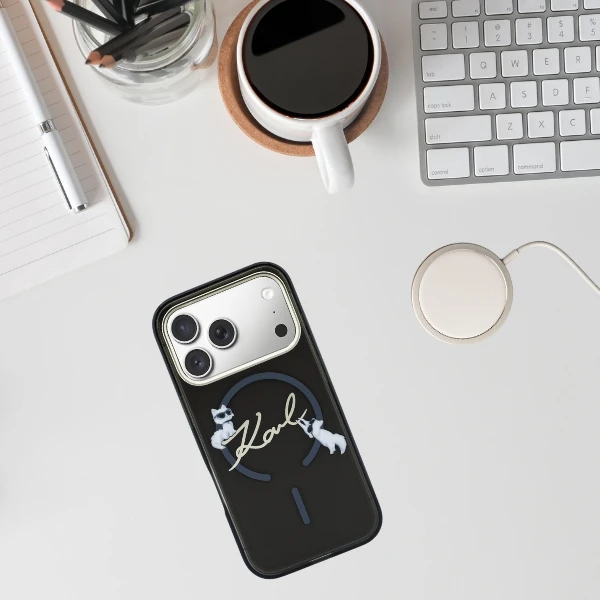 Dėklas Karl Lagerfeld IML Choupettes Karl Script Logo MagSafe Case for iPhone 17 Pro - Juodas aprašymas - Prekės nuotrauka