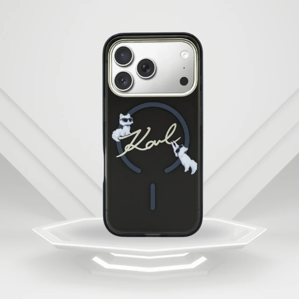 Dėklas Karl Lagerfeld IML Choupettes Karl Script Logo MagSafe Case for iPhone 17 Pro Max - Juodas aprašymas - Prekės nuotrauka