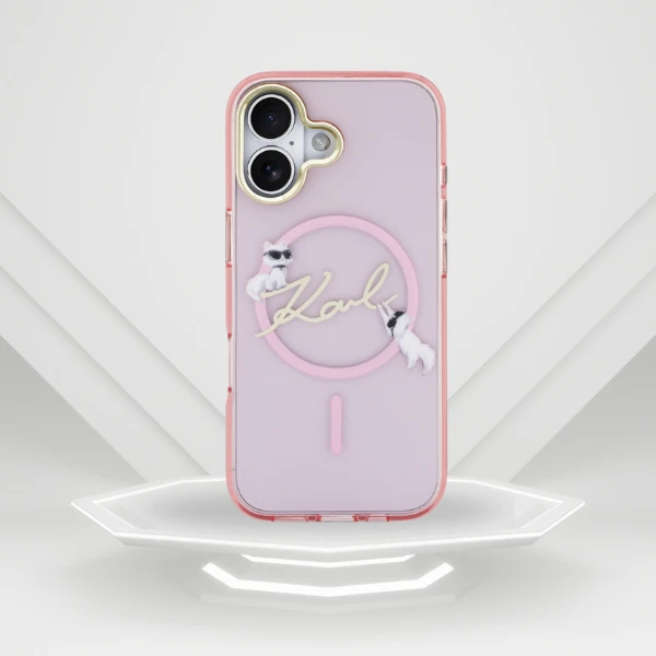 Dėklas Karl Lagerfeld IML Choupettes Karl Script Logo MagSafe iPhone 17 Case - Rožinė aprašymas - Prekės nuotrauka