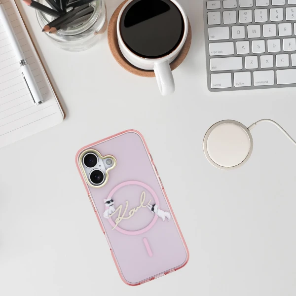 Dėklas Karl Lagerfeld IML Choupettes Karl Script Logo MagSafe iPhone 17 Case - Rožinė aprašymas - Prekės nuotrauka