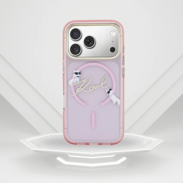 Dėklas Karl Lagerfeld IML Choupettes Karl Script Logo MagSafe Case for iPhone 17 Pro - Rožinė aprašymas - Prekės nuotrauka