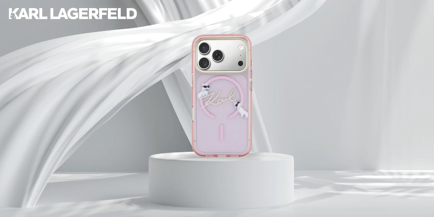 Dėklas Karl Lagerfeld IML Choupettes Karl Script Logo MagSafe Case for iPhone 17 Pro - Rožinė aprašymas - Prekės nuotrauka