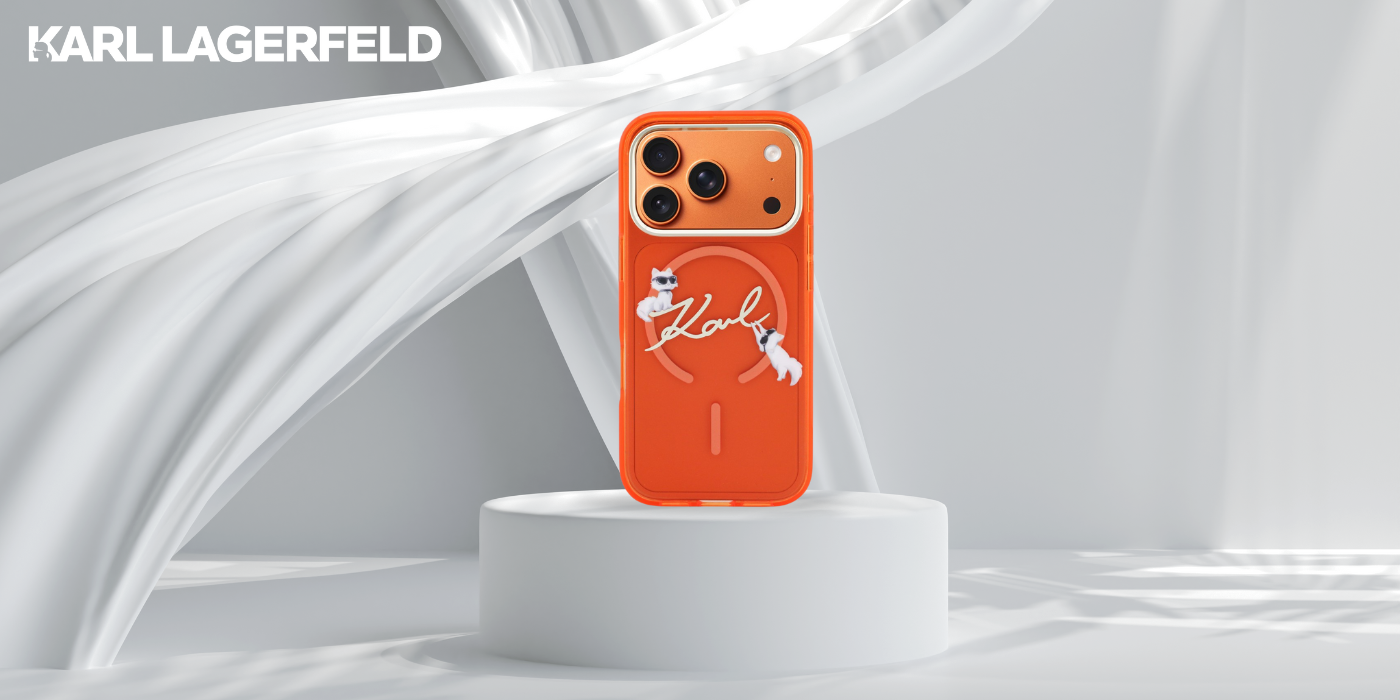 Dėklas Karl Lagerfeld IML Choupettes Karl Script Logo MagSafe Case for iPhone 17 Pro - Oranžinis aprašymas - Prekės nuotrauka