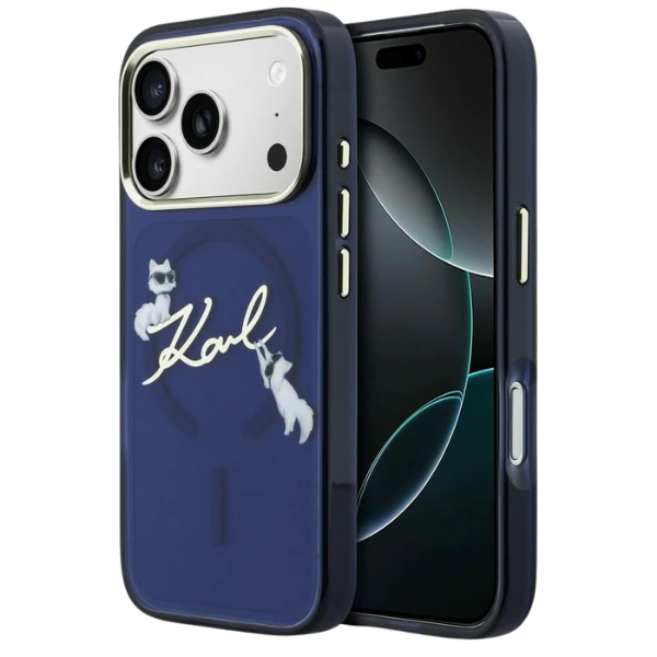 Dėklas Karl Lagerfeld IML Choupettes Karl Script Logo MagSafe Case for iPhone 17 Pro Max - Mėlyna aprašymas - Prekės nuotrauka
