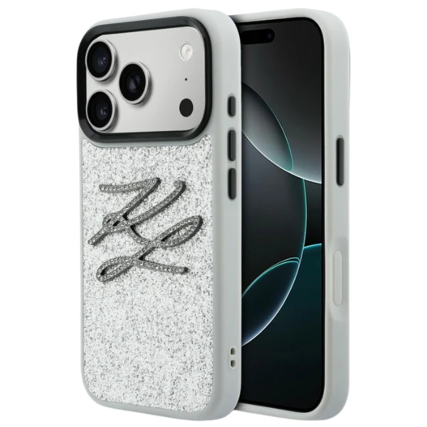 Dėklas Karl Lagerfeld IML Glitter KL Diamond Logo case for iPhone 17 Pro - sidabrinis aprašymas - Prekės nuotrauka