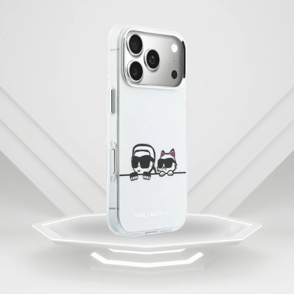 Dėklas Karl Lagerfeld IML Karl & Choupette Peekaboo Logo MagSafe Case for iPhone 17 Pro - Baltas aprašymas - Prekės nuotrauka
