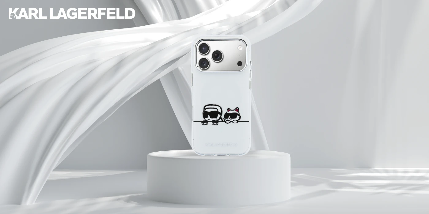 Dėklas Karl Lagerfeld IML Karl & Choupette Peekaboo Logo MagSafe Case for iPhone 17 Pro Max - Baltas aprašymas - Prekės nuotrauka