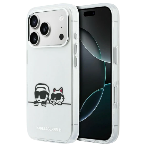 Dėklas Karl Lagerfeld IML Karl & Choupette Peekaboo Logo MagSafe Case for iPhone 17 Pro Max - Baltas aprašymas - Prekės nuotrauka