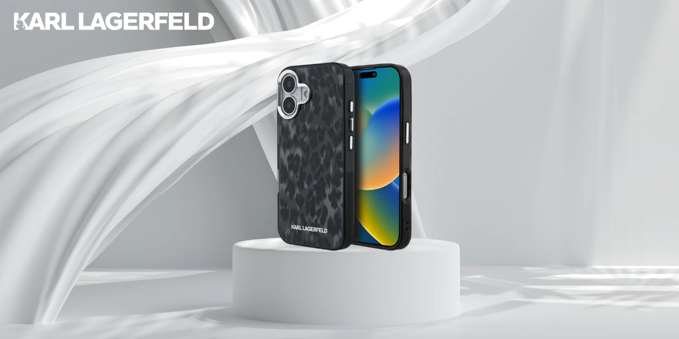 „Karl Lagerfeld IML“ leopardo rašto „MagSafe“ dėklas, skirtas „iPhone 16“ – Juodas aprašymas - Prekės nuotrauka