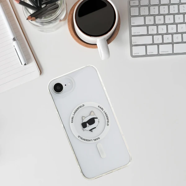 Karl Lagerfeld IML Metal Choupette Head MagSafe iPhone 16e Dėklas - Baltas aprašymas - Prekės nuotrauka