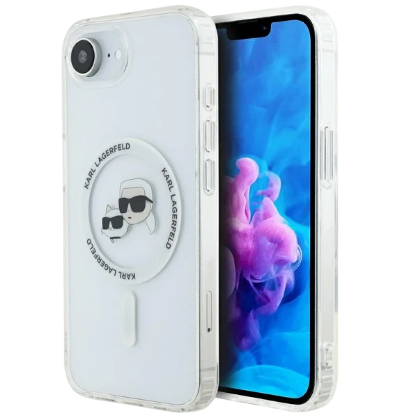 Dėklas Karl Lagerfeld IML Metal Karl & Choupette Heads MagSafe iPhone 16e Case - Baltas aprašymas - Prekės nuotrauka