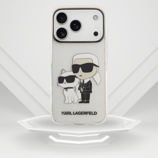 Dėklas Karl Lagerfeld IML NFT Glitter Karl&Choupette Case for iPhone 18 Pro / 17 Pro - Transparent aprašymas - Prekės nuotrauka