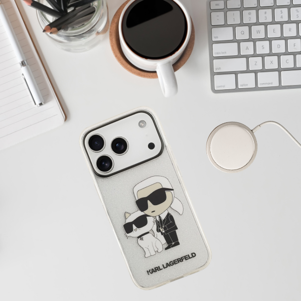Karl Lagerfeld IML NFT Glitter Karl&Choupette dėklas iPhone 18 Pro Max / 17 Pro Max - Permatomas aprašymas - Prekės nuotrauka