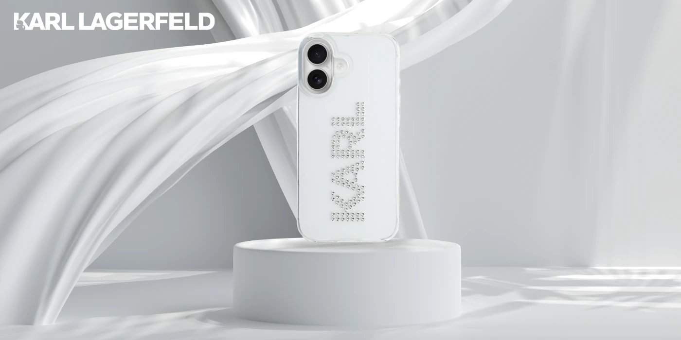 Karl Lagerfeld IML Rhinestones Logo iPhone 16 dėklas – skaidrus aprašymas - Prekės nuotrauka