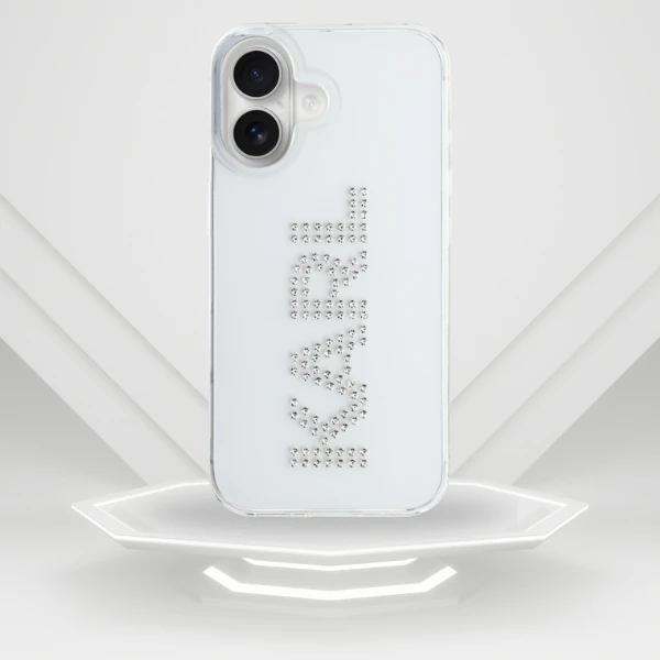 Karl Lagerfeld IML Rhinestones Logo iPhone 16 dėklas – skaidrus aprašymas - Prekės nuotrauka