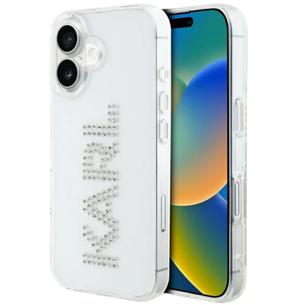 Karl Lagerfeld IML Rhinestones Logo iPhone 16 dėklas – skaidrus aprašymas - Prekės nuotrauka