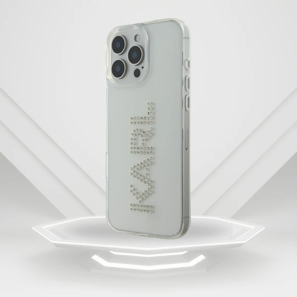 Karl Lagerfeld IML Rhinestones logotipas iPhone 16 Pro dėklas – skaidrus aprašymas - Prekės nuotrauka