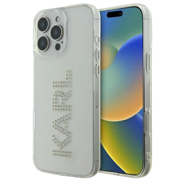 Karl Lagerfeld IML Rhinestones logotipas iPhone 16 Pro dėklas – skaidrus aprašymas - Prekės nuotrauka