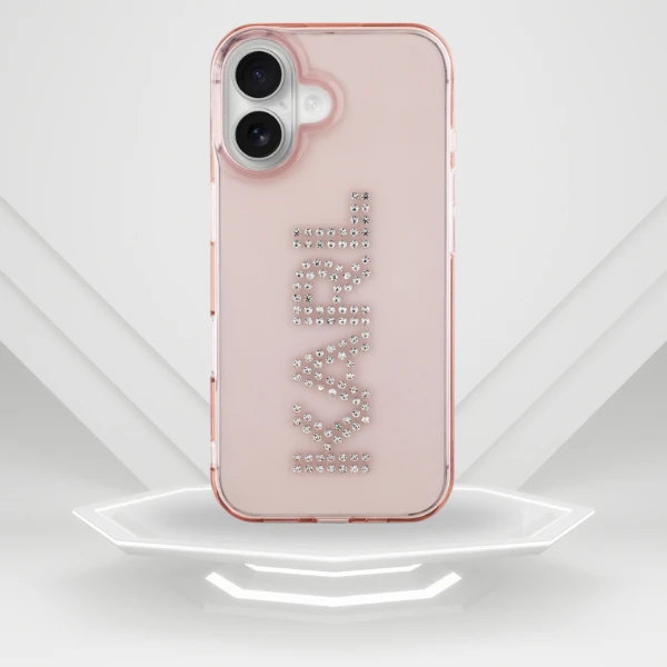 Dėklas Karl Lagerfeld IML Rhinestones Logo iPhone 16 Case - Rožinė aprašymas - Prekės nuotrauka