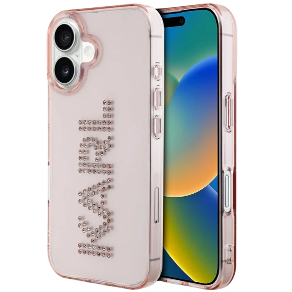 Dėklas Karl Lagerfeld IML Rhinestones Logo iPhone 16 Case - Rožinė aprašymas - Prekės nuotrauka