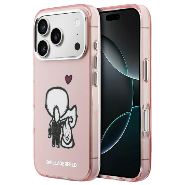 Dėklas Karl Lagerfeld Karl & Choupette Back MagSafe Case for iPhone 17 Pro Max - Rožinė aprašymas - Prekės nuotrauka