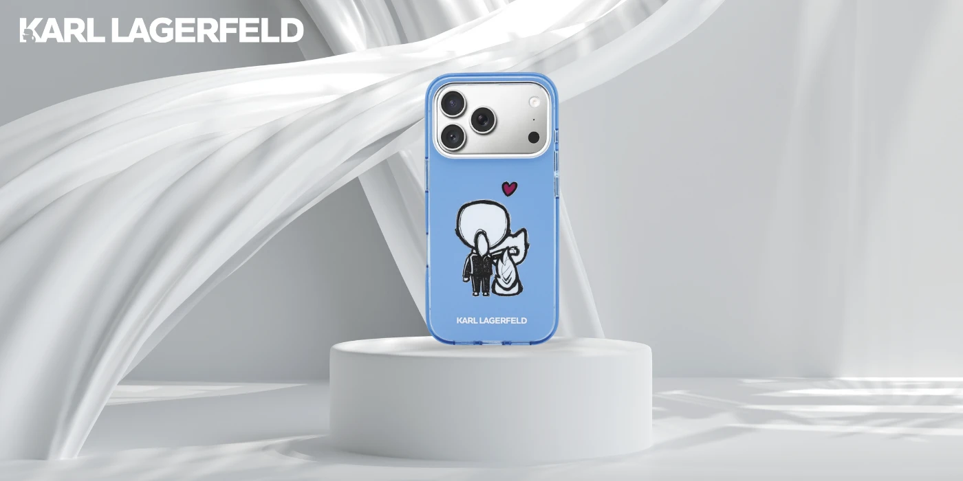 Dėklas Karl Lagerfeld Karl & Choupette Back MagSafe Case for iPhone 17 Pro - Mėlyna aprašymas - Prekės nuotrauka