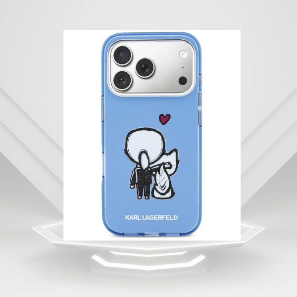 Dėklas Karl Lagerfeld Karl & Choupette Back MagSafe Case for iPhone 17 Pro - Mėlyna aprašymas - Prekės nuotrauka