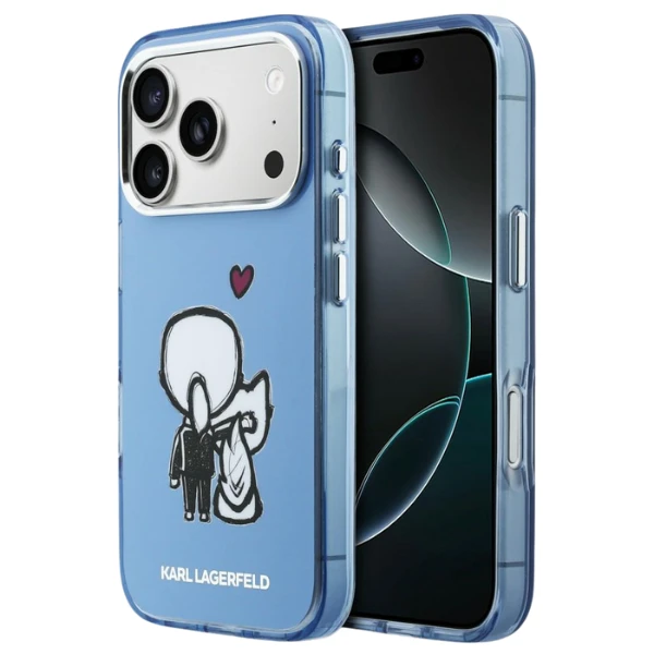 Dėklas Karl Lagerfeld Karl & Choupette Back MagSafe Case for iPhone 17 Pro Max - Mėlyna aprašymas - Prekės nuotrauka