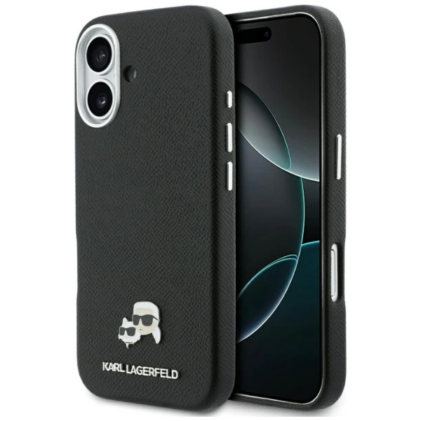 „Karl Lagerfeld Karl & Choupette Head Pins Saffiano MagSafe“ dėklas, skirtas „iPhone 17“ - Juodas aprašymas - Prekės nuotrauka