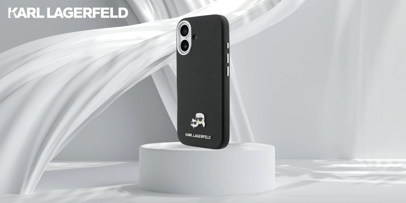 „Karl Lagerfeld Karl & Choupette Head Pins Saffiano MagSafe“ dėklas, skirtas „iPhone 17“ - Juodas aprašymas - Prekės nuotrauka