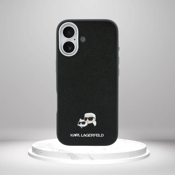 „Karl Lagerfeld Karl & Choupette Head Pins Saffiano MagSafe“ dėklas, skirtas „iPhone 17“ - Juodas aprašymas - Prekės nuotrauka