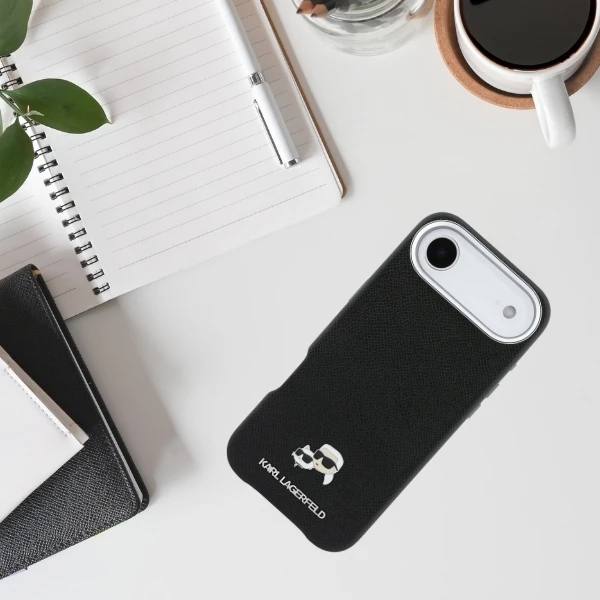 Karl Lagerfeld Karl & Choupette Head Pins Saffiano MagSafe dėklas iPhone Air - Juodas aprašymas - Prekės nuotrauka