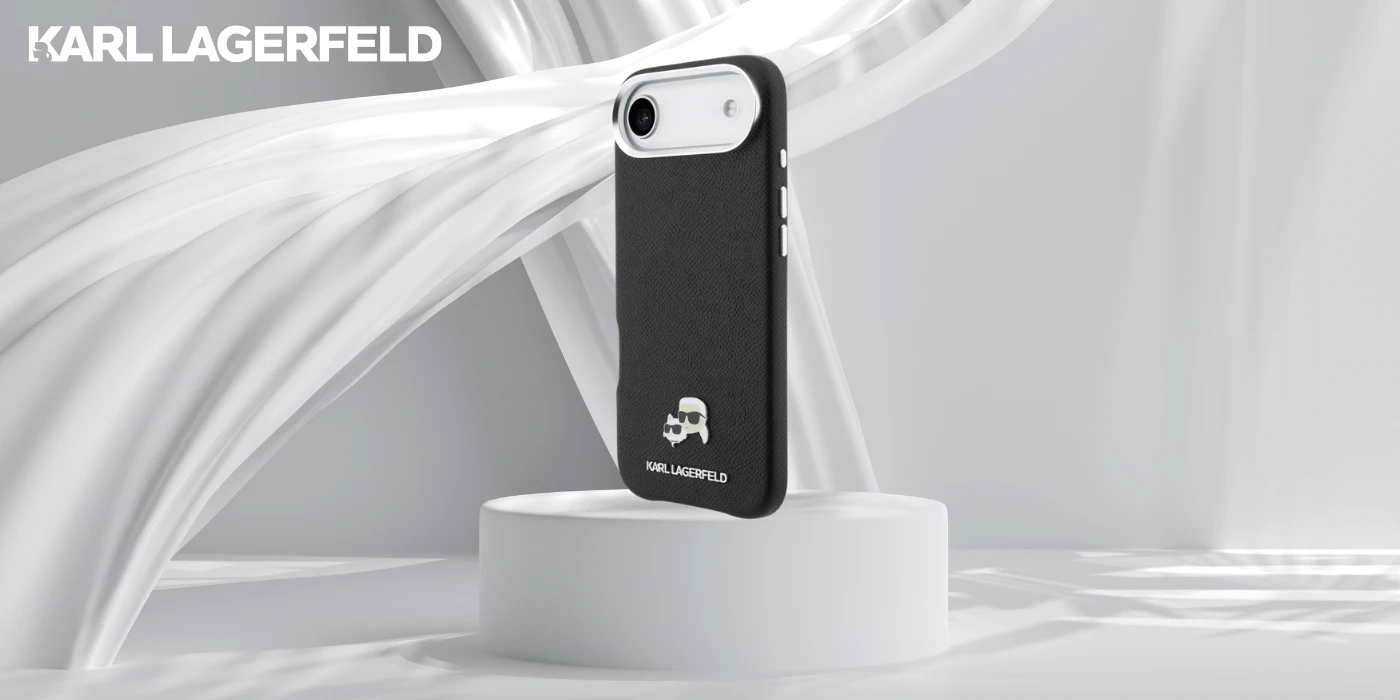 Karl Lagerfeld Karl & Choupette Head Pins Saffiano MagSafe dėklas iPhone Air - Juodas aprašymas - Prekės nuotrauka