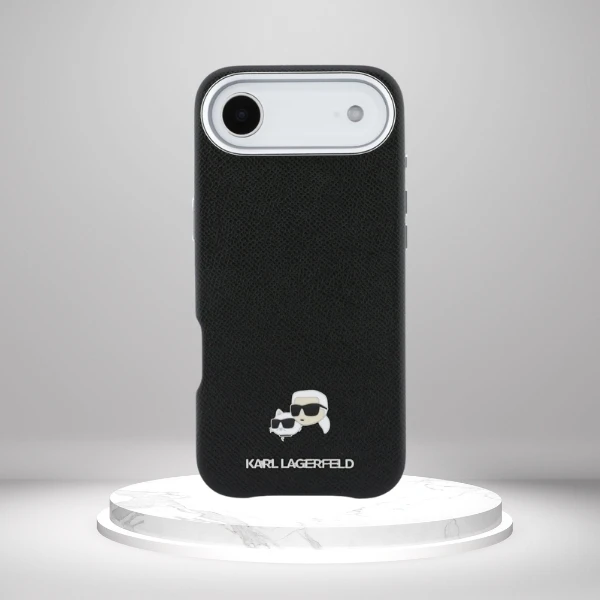 Karl Lagerfeld Karl & Choupette Head Pins Saffiano MagSafe dėklas iPhone Air - Juodas aprašymas - Prekės nuotrauka