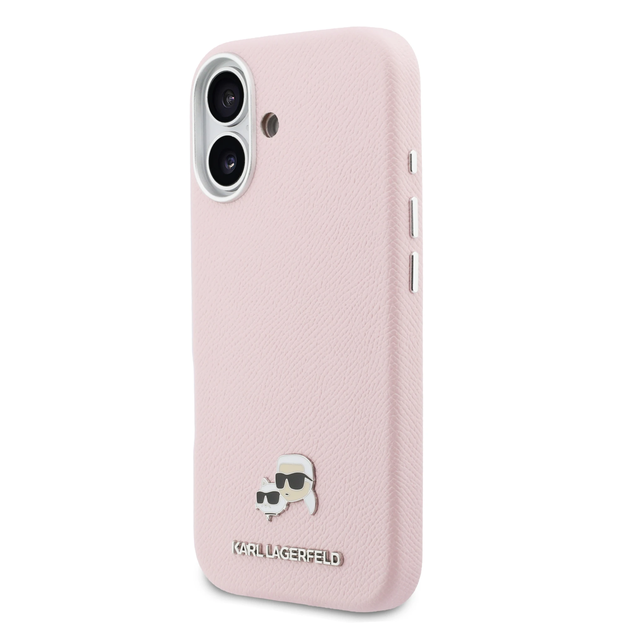 Karl Lagerfeld Karl & Choupette Head Pins Saffiano MagSafe dėklas iPhone 17 - Rožinė aprašymas - Prekės nuotrauka