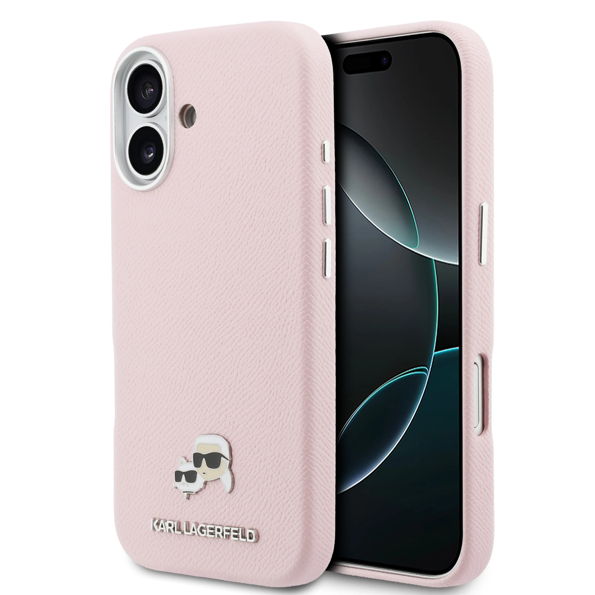 Karl Lagerfeld Karl & Choupette Head Pins Saffiano MagSafe dėklas iPhone 17 - Rožinė aprašymas - Prekės nuotrauka